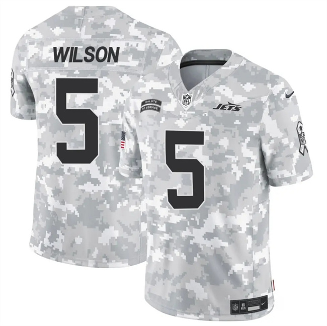 Men's New York Jets #5 Garrett Wilson Arctic Camo 2024 F.U.S.E. Salute to Service Limited Football Stitched Jersey